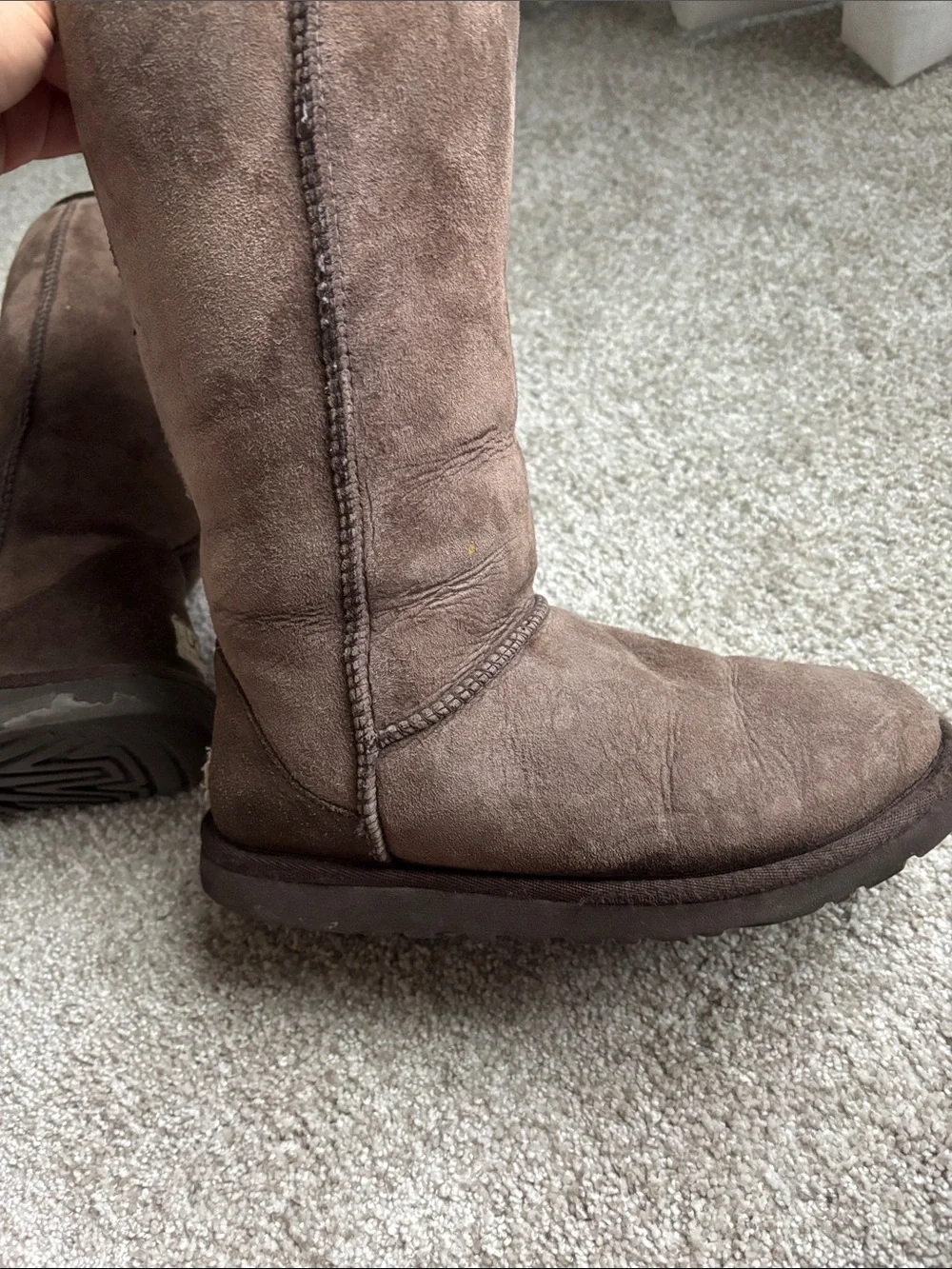 UGG Chocolate Suede Mid-Calf Shearling Boots